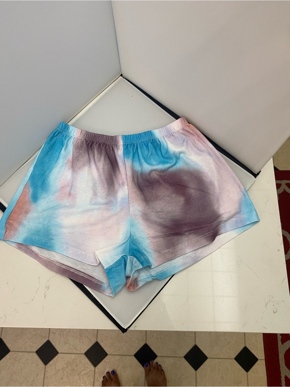Women's Tie-Dye Leisure/Sleep Shorts - Pastel Blue, Pink & Purple, size S